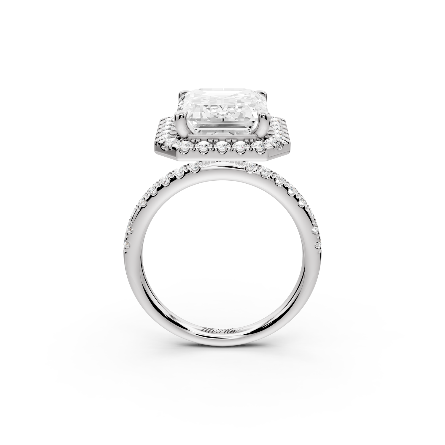 Marina - 5ct 14k white gold emerald halo Pavé half band Engagement ring