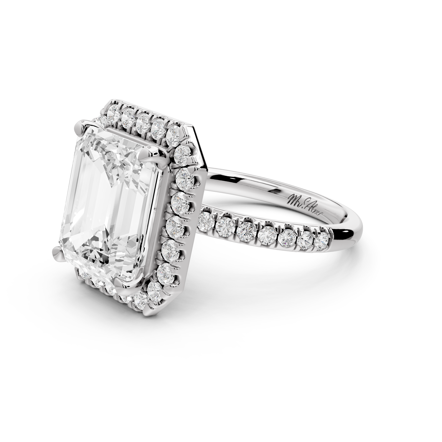 Marina - 5ct 14k white gold emerald halo Pavé half band Engagement ring