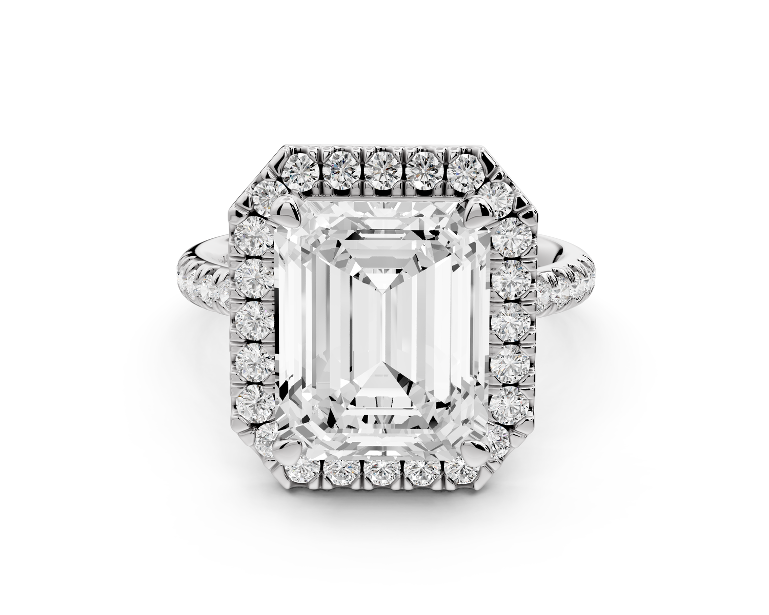 Marina - 5ct 14k white gold emerald halo Pavé half band Engagement ring