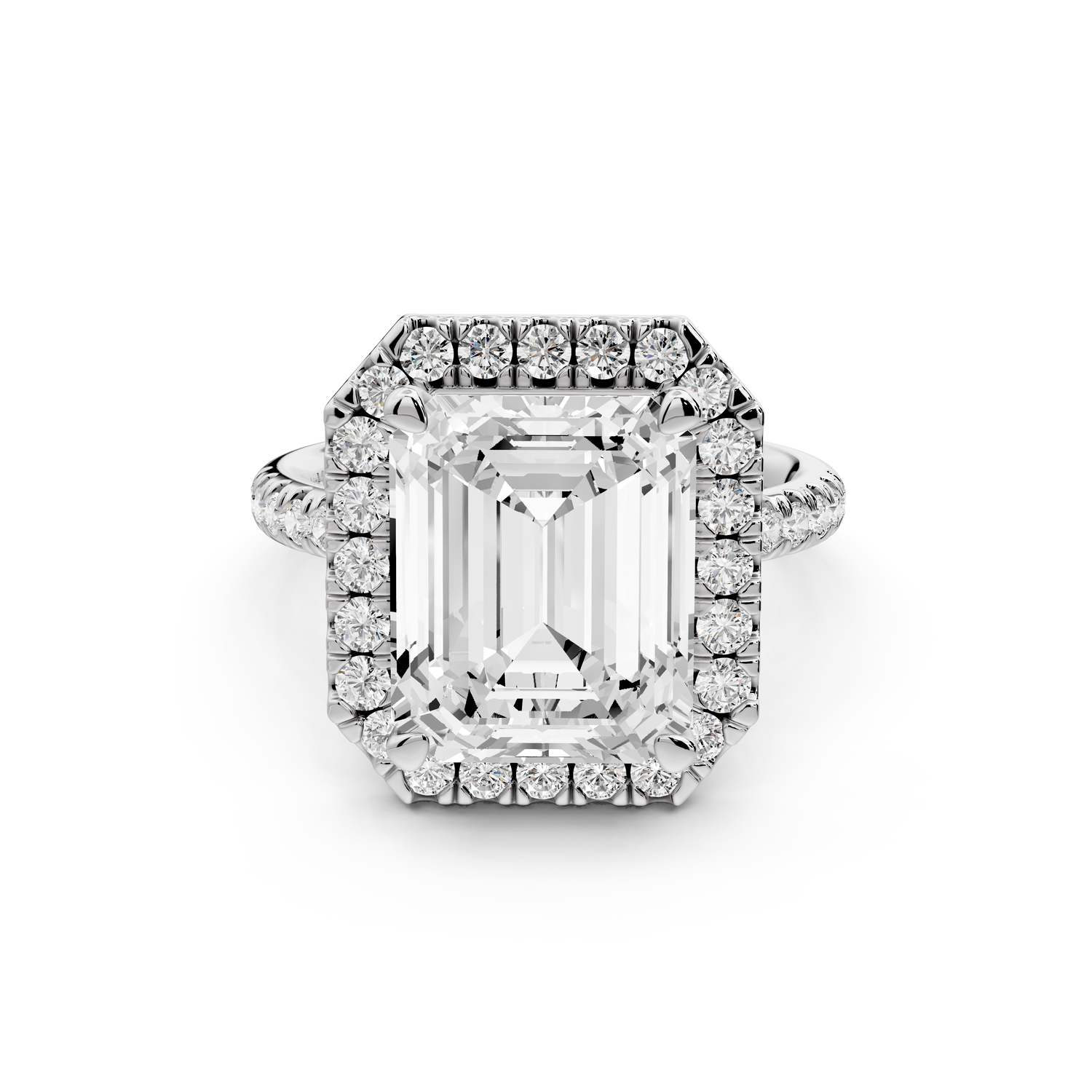 Marina - 5ct 14k white gold emerald halo Pavé half band Engagement ring