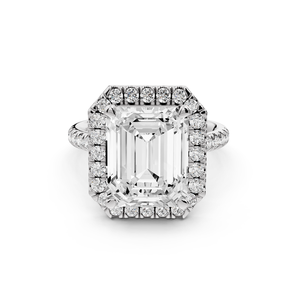 Marina - 5ct 14k white gold emerald halo Pavé half band Engagement ring