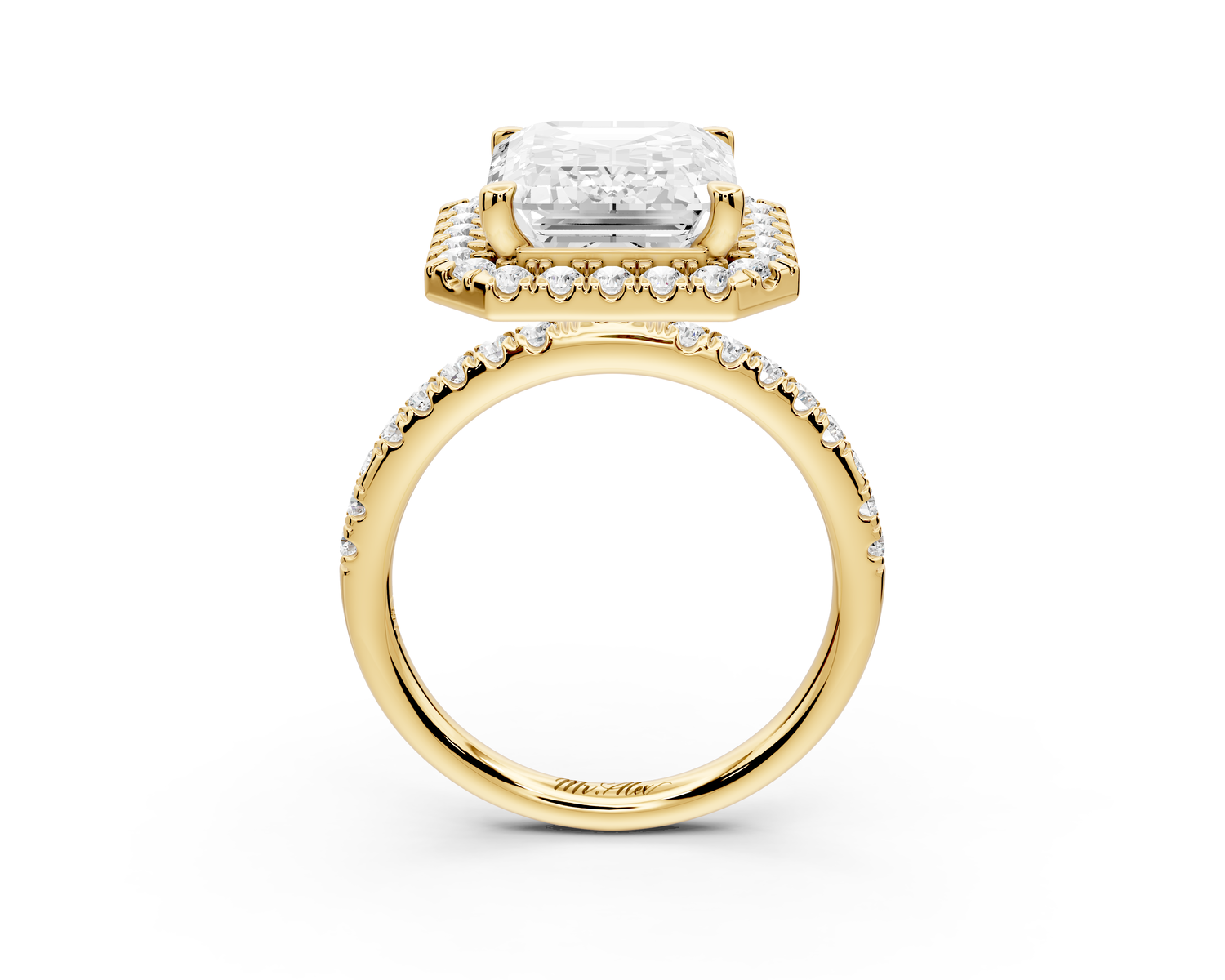 Marina - 5ct 14k yellow gold emerald halo Pavé half band Engagement ring