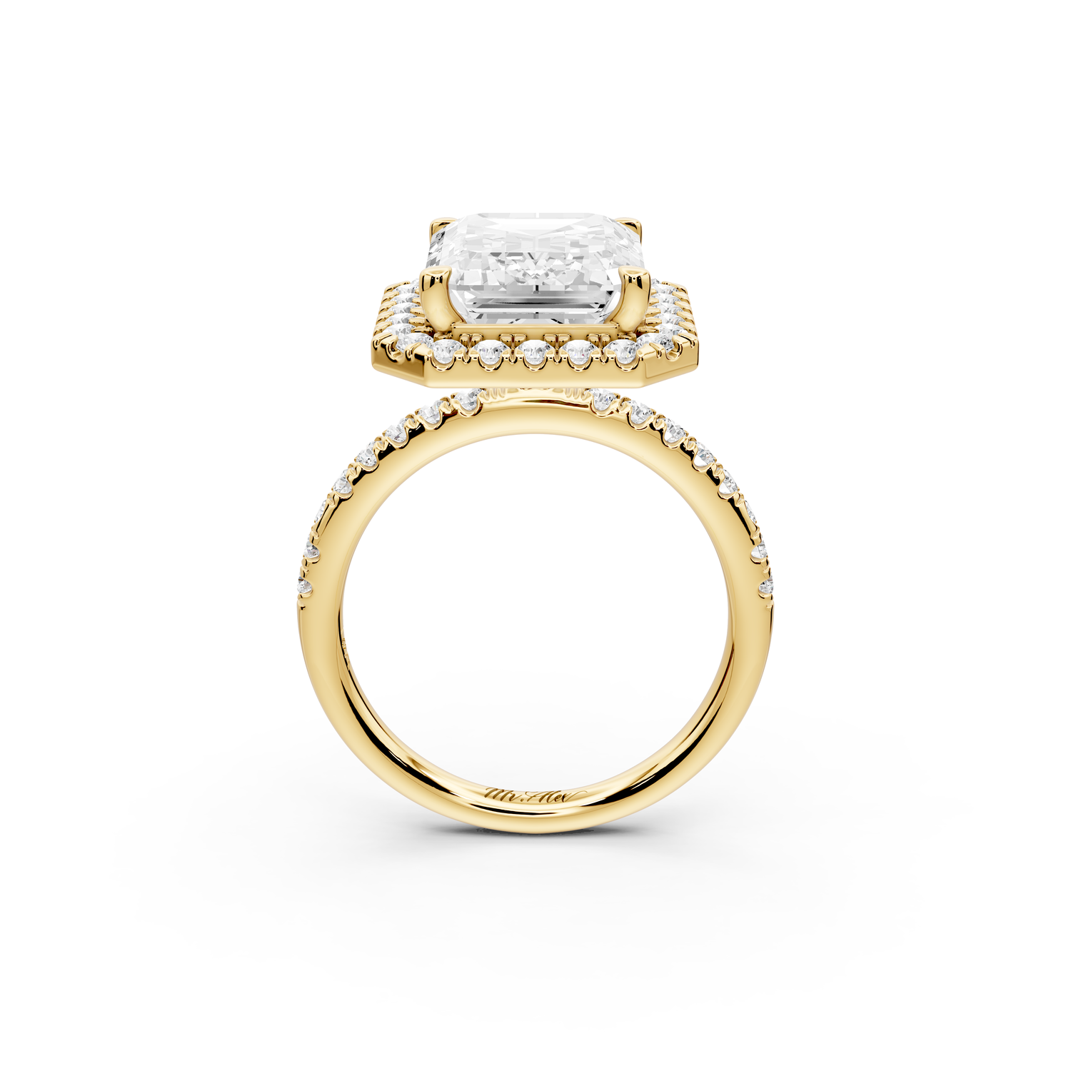 Marina - 5ct 14k yellow gold emerald halo Pavé half band Engagement ring