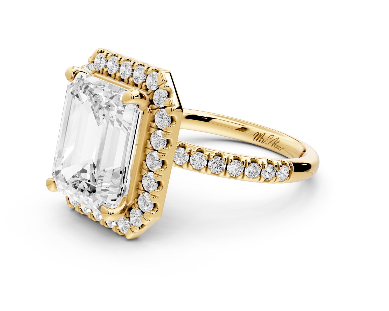 Marina - 5ct 14k yellow gold emerald halo Pavé half band Engagement ring
