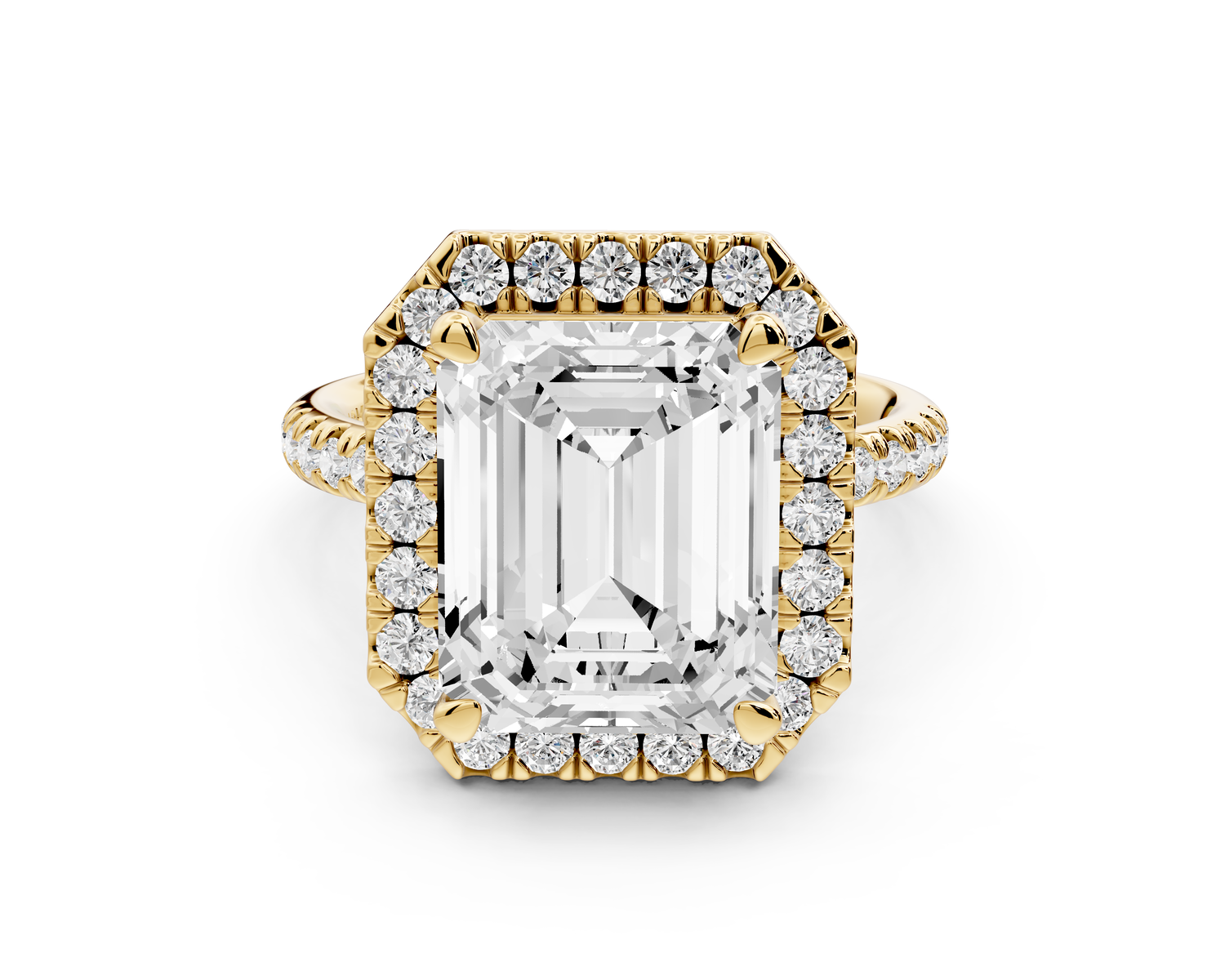 Marina - 5ct 14k yellow gold emerald halo Pavé half band Engagement ring