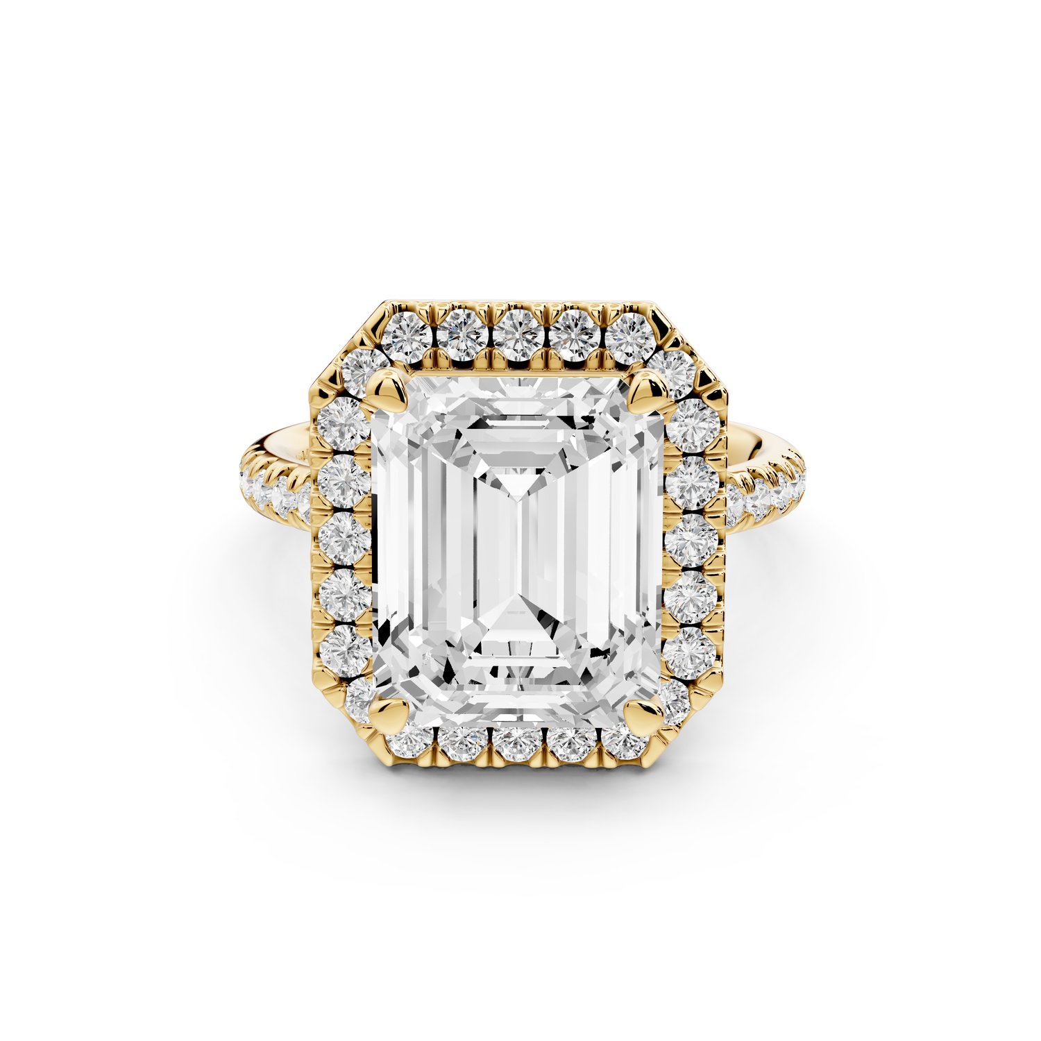 Marina - 5ct 14k yellow gold emerald halo pavé half band Engagement ring