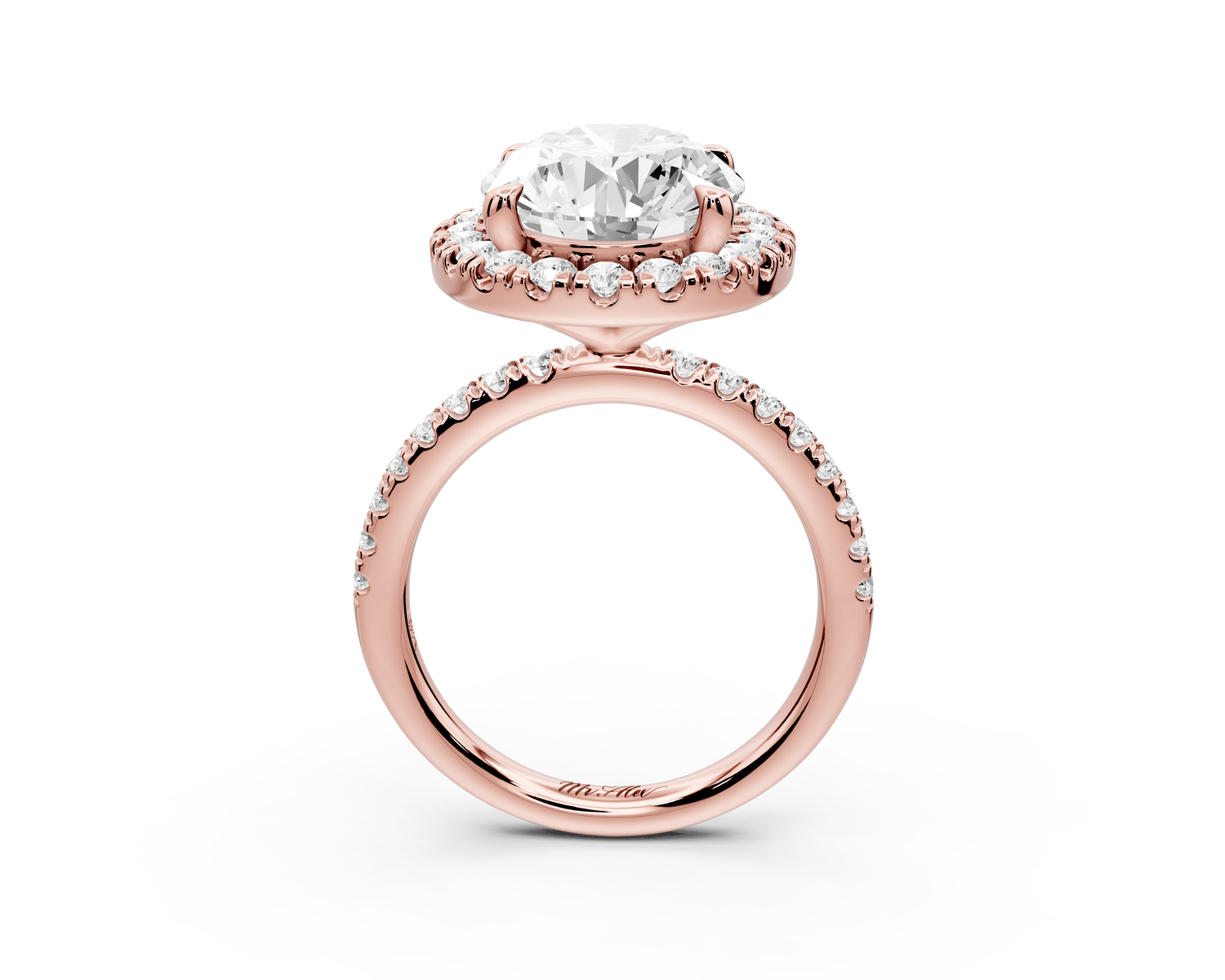 Marina - 5ct 14k rose gold oval halo Pavé half band Engagement ring