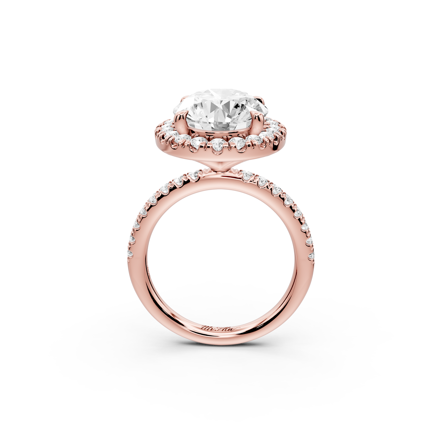 Marina - 5ct 14k rose gold oval halo Pavé half band Engagement ring