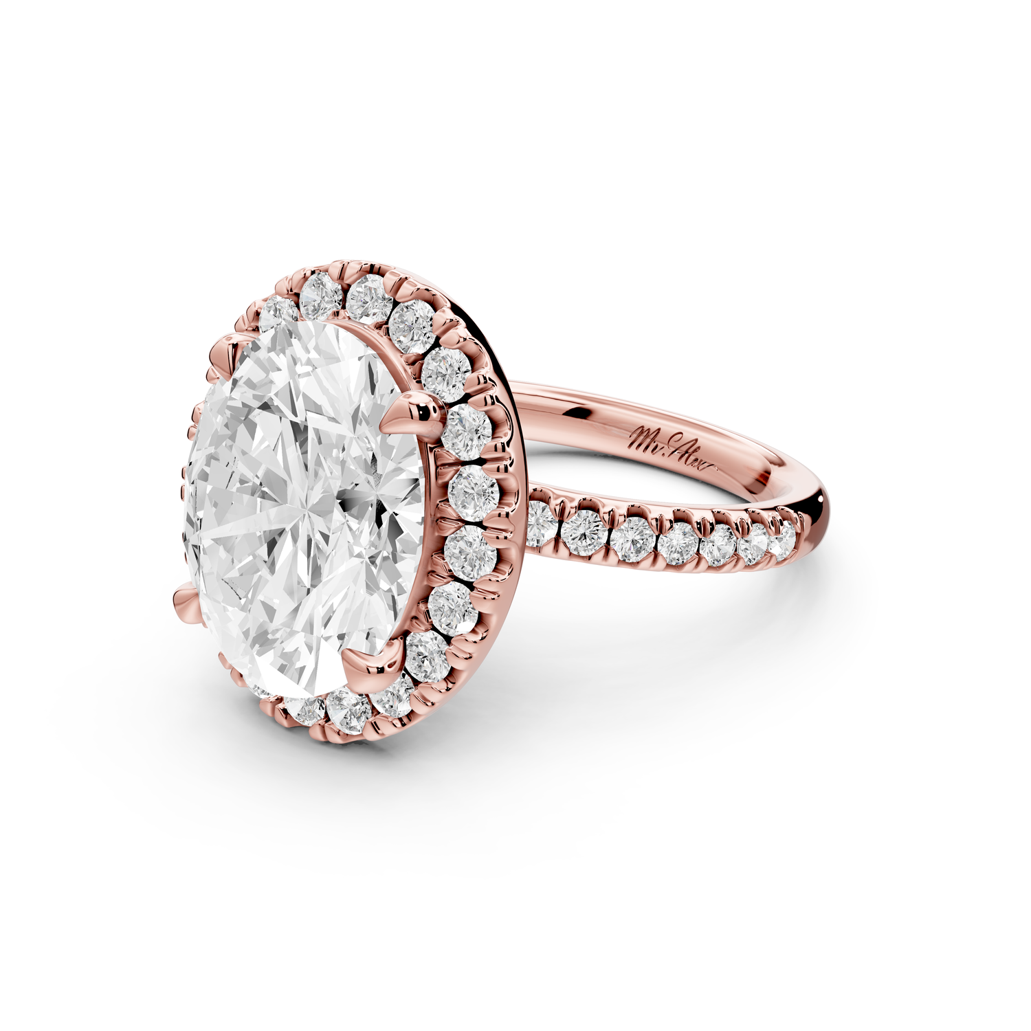 Marina - 5ct 14k rose gold oval halo Pavé half band Engagement ring