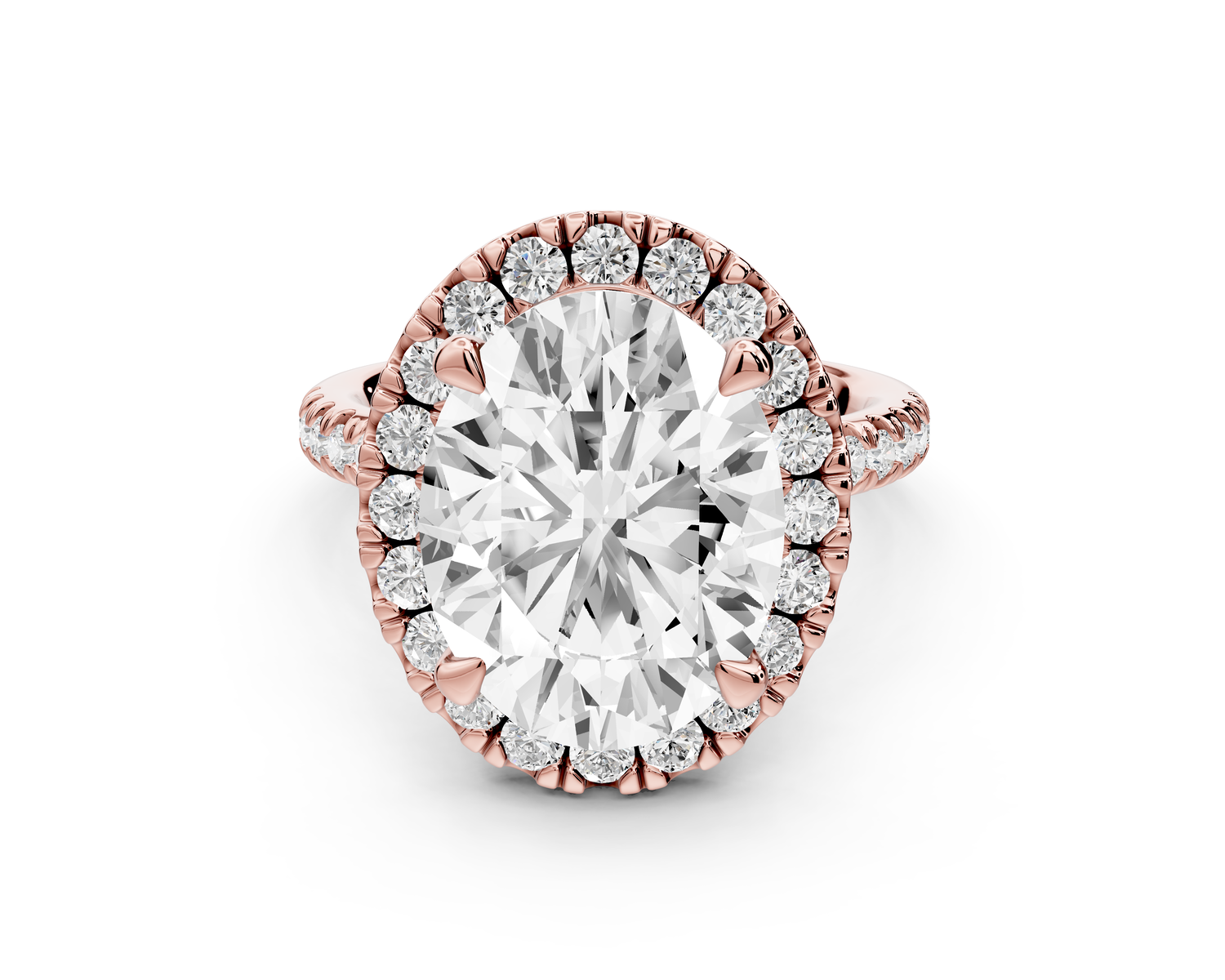 Marina - 5ct 14k rose gold oval halo Pavé half band Engagement ring