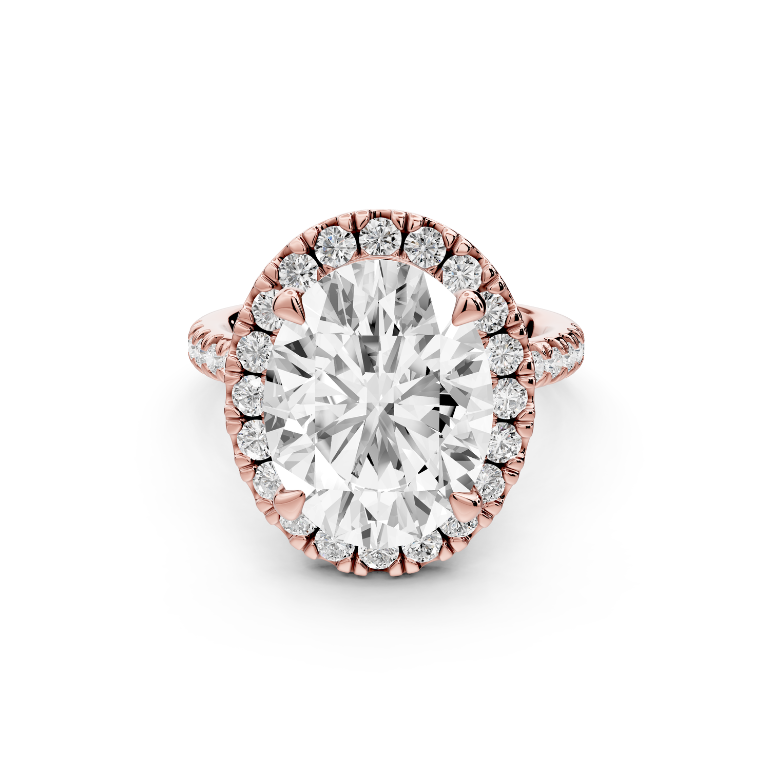 Marina - 5ct 14k rose gold oval halo Pavé half band Engagement ring