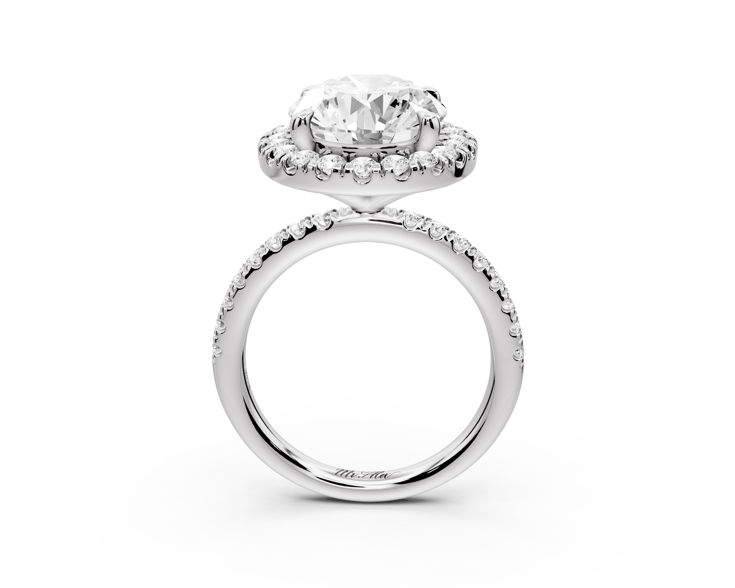 Marina - 5ct 14k white gold oval halo Pavé half band Engagement ring
