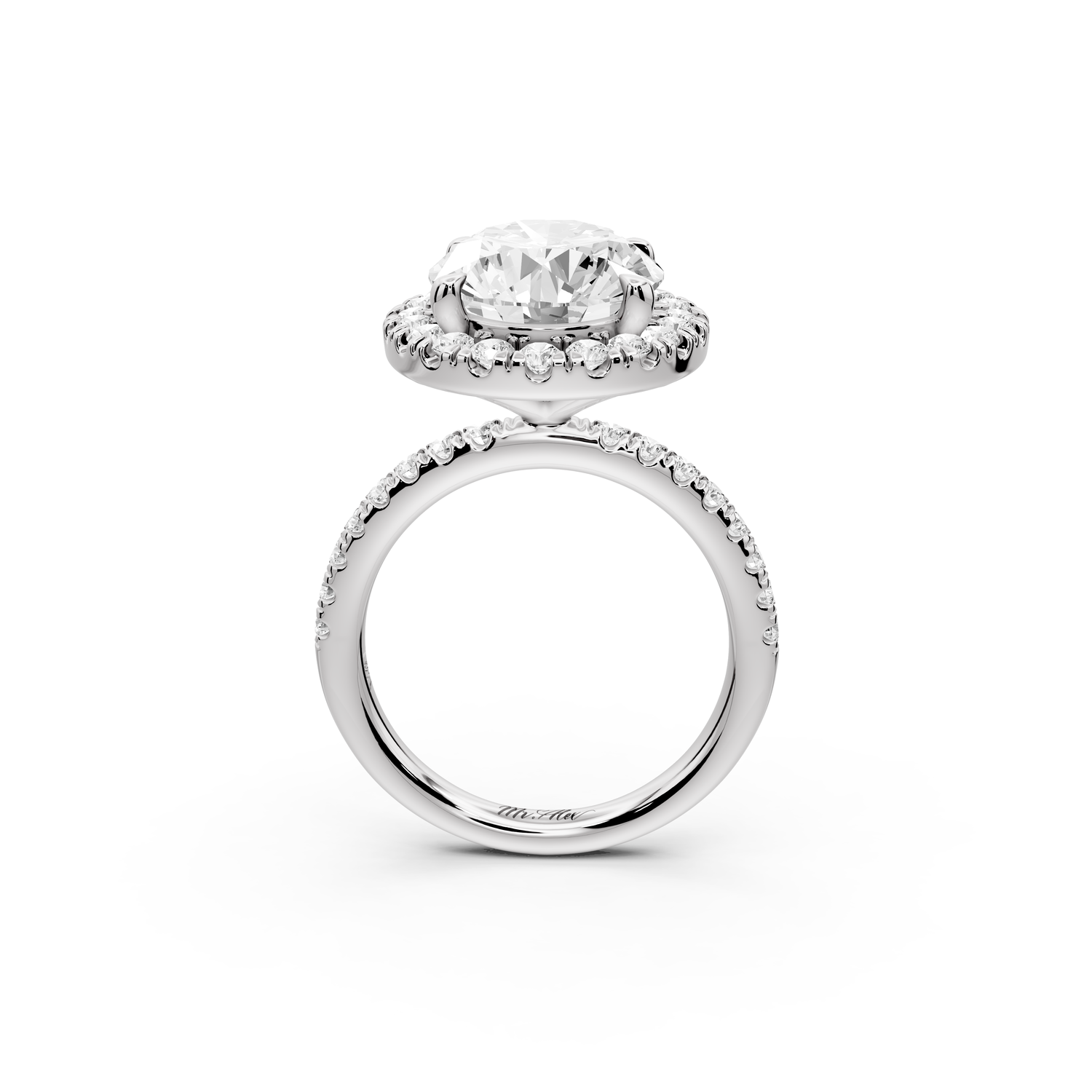 Marina - 5ct 14k white gold oval halo Pavé half band Engagement ring