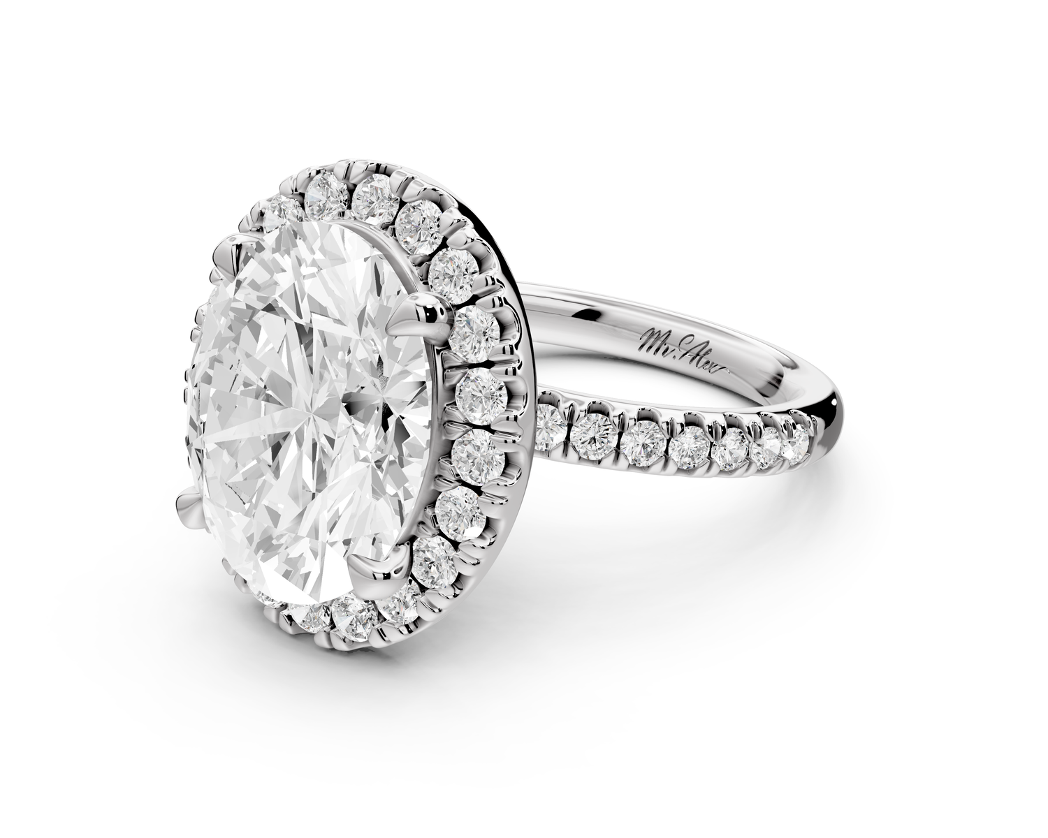Marina - 5ct 14k white gold oval halo Pavé half band Engagement ring
