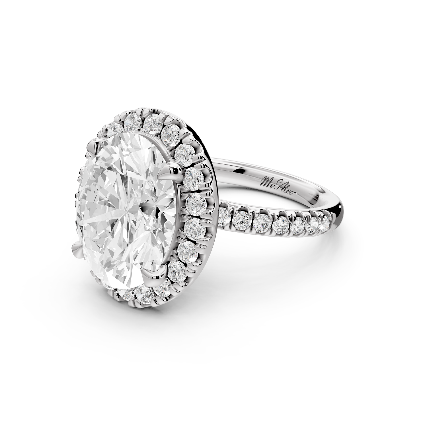 Marina - 5ct 14k white gold oval halo Pavé half band Engagement ring