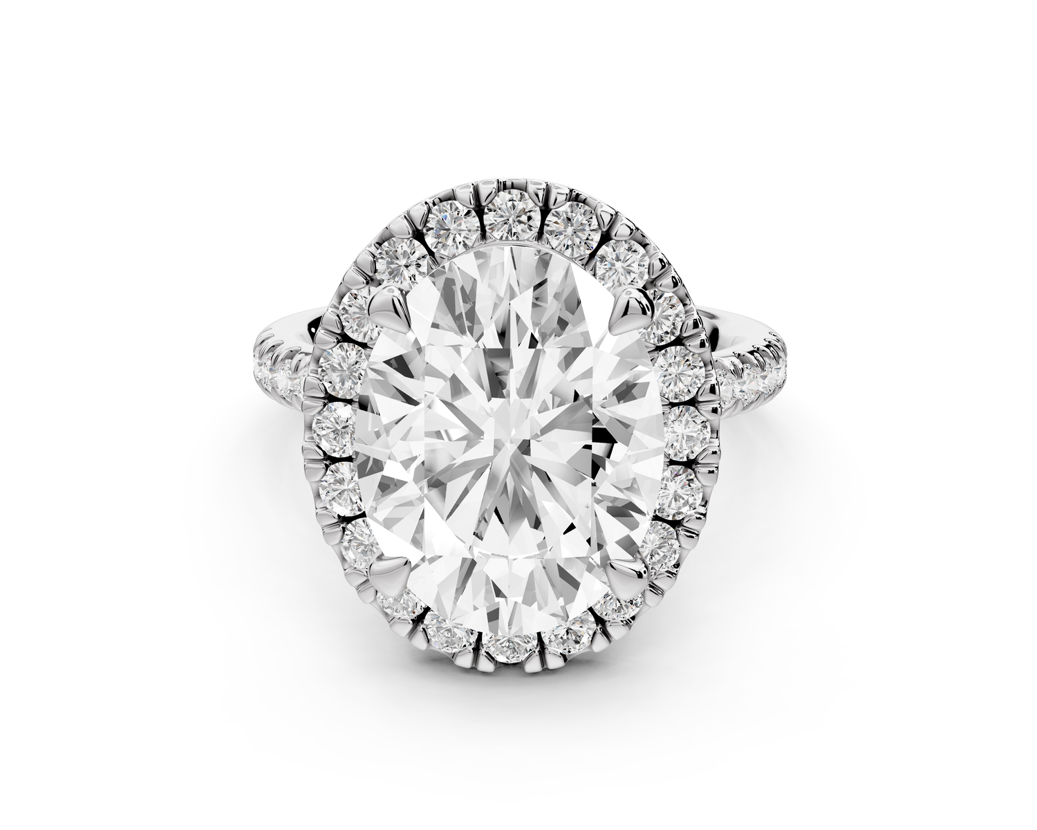 Marina - 5ct 14k white gold oval halo Pavé half band Engagement ring