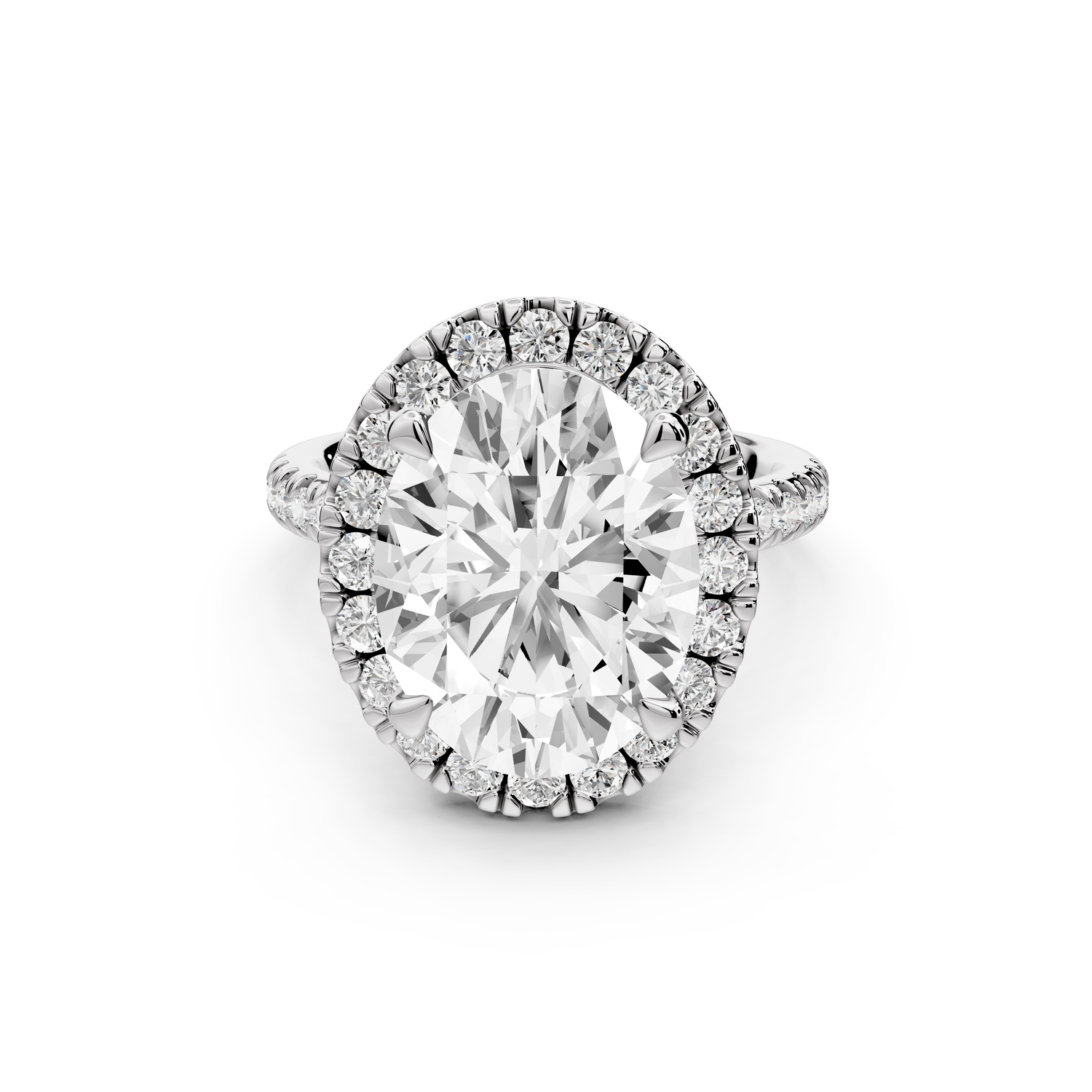 Marina - 5ct 14k white gold oval halo Pavé half band Engagement ring