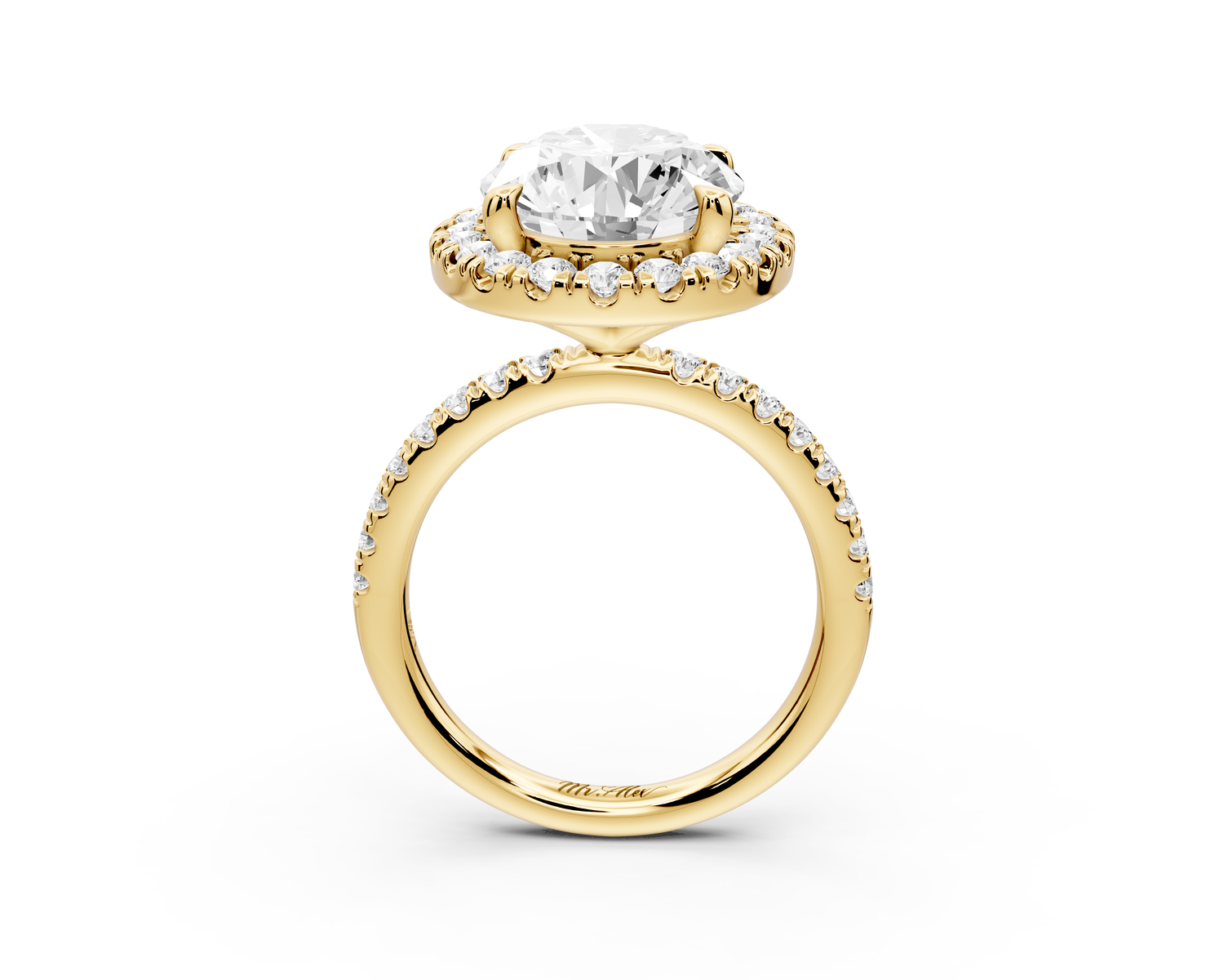 Marina - 5ct 14k yellow gold oval halo Pavé half band Engagement ring