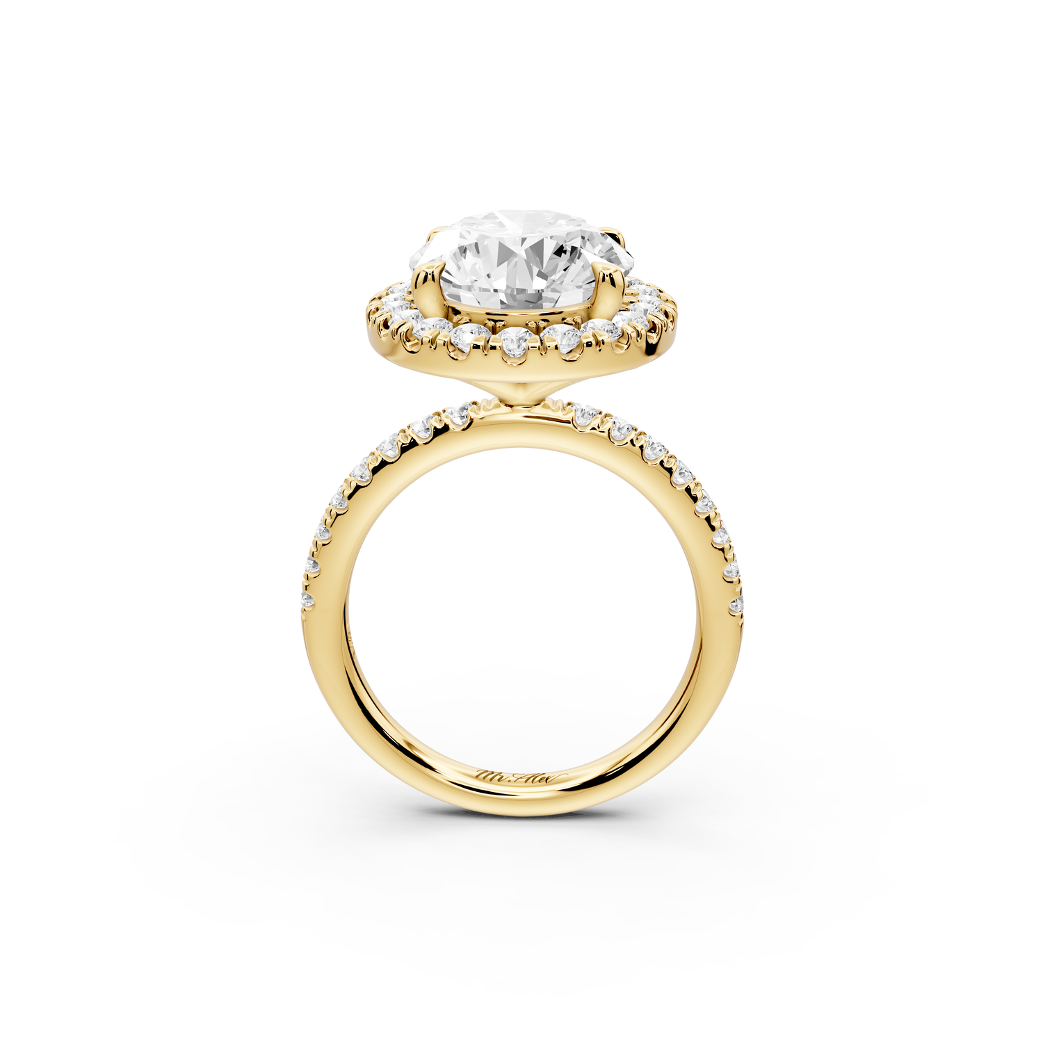 Marina - 5ct 14k yellow gold oval halo Pavé half band Engagement ring
