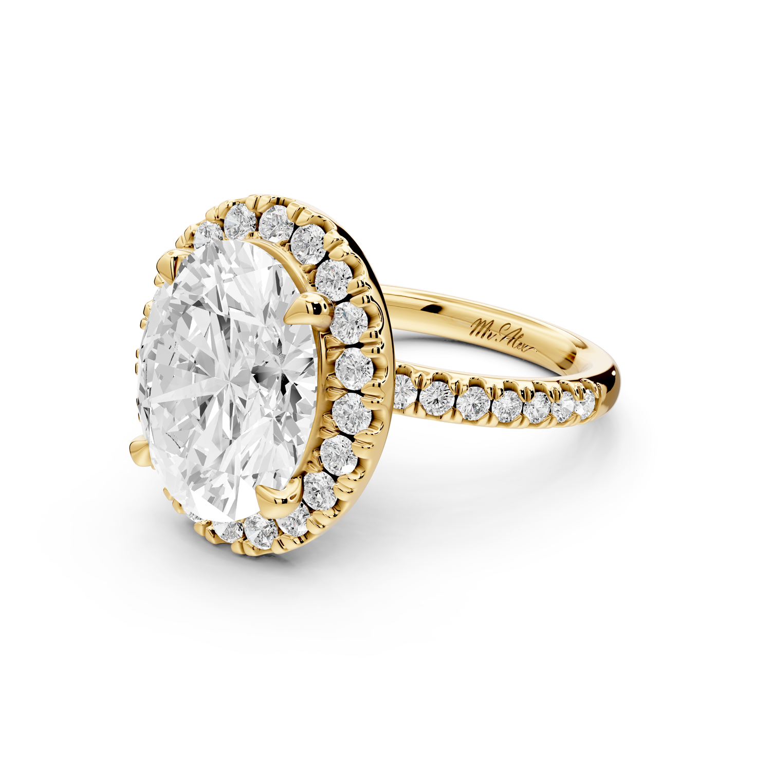 Marina - 5ct 14k yellow gold oval halo Pavé half band Engagement ring