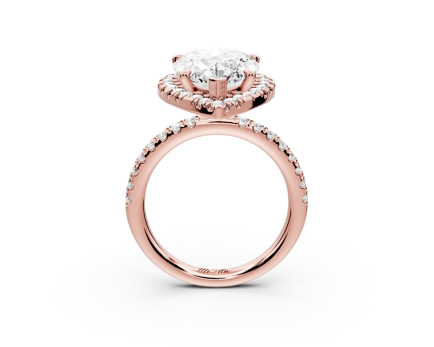 Marina - 5ct 14k rose gold pear halo Pavé half band Engagement ring