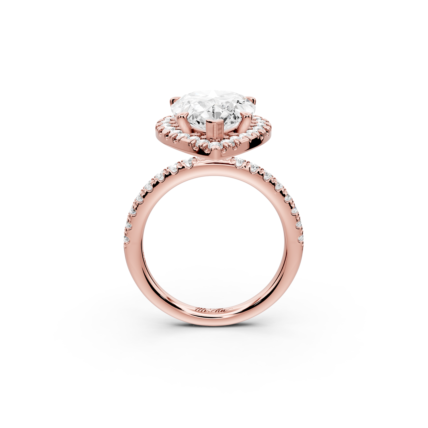 Marina - 5ct 14k rose gold pear halo Pavé half band Engagement ring
