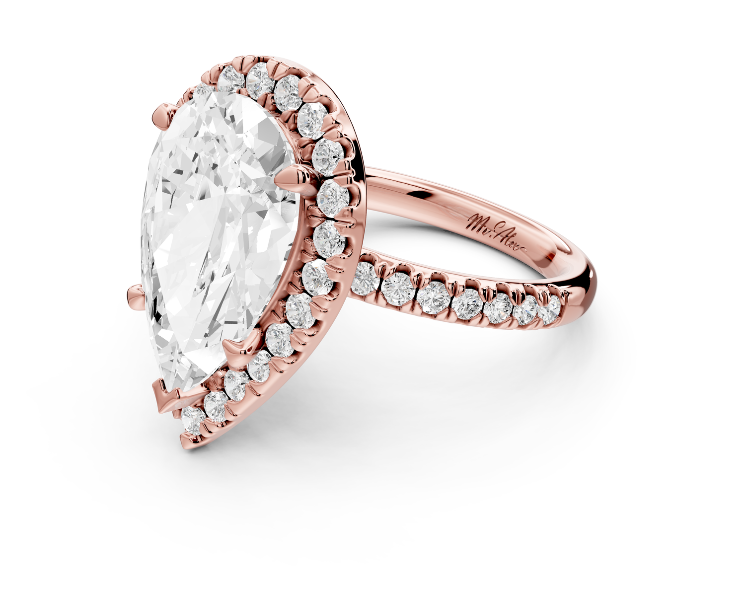 Marina - 5ct 14k rose gold pear halo Pavé half band Engagement ring
