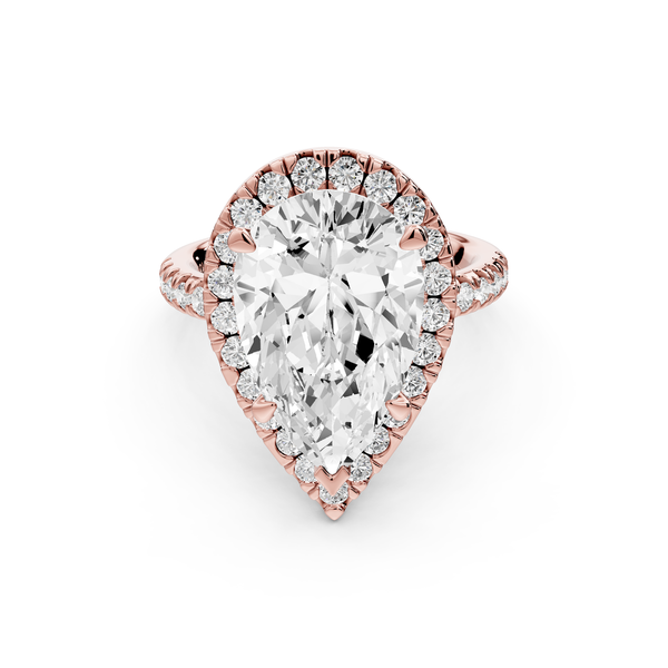 Marina - 5ct 14k rose gold pear halo Pavé half band Engagement ring