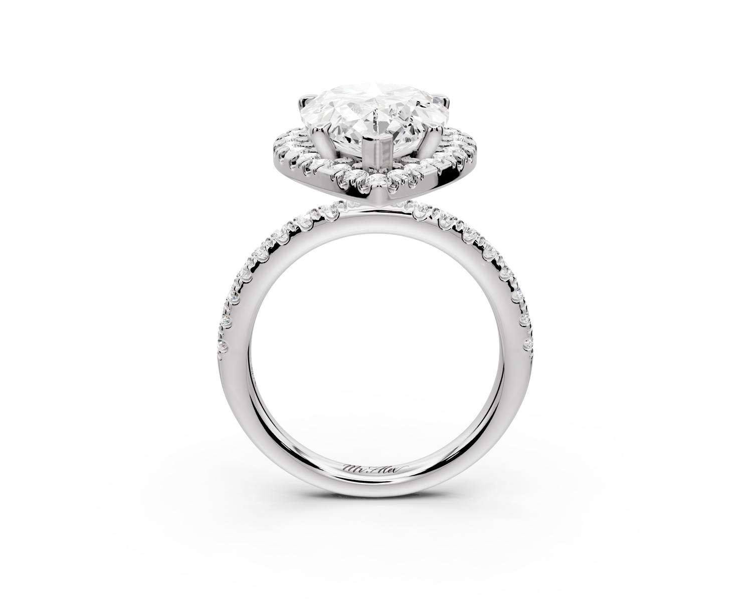 Marina - 5ct 14k white gold pear halo Pavé half band Engagement ring