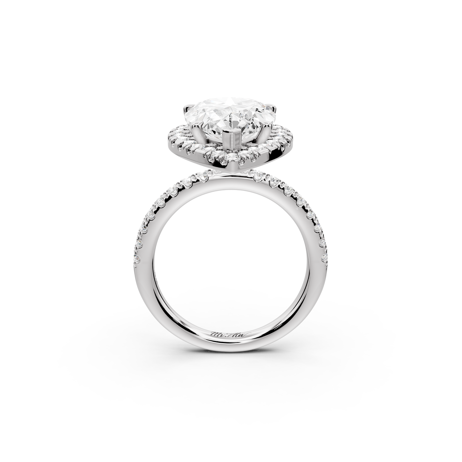 Marina - 5ct 14k white gold pear halo Pavé half band Engagement ring