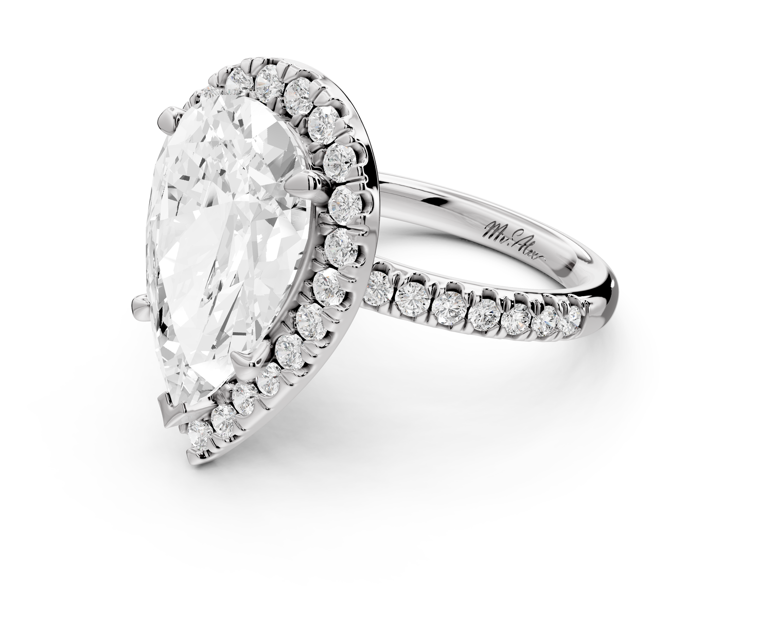 Marina - 5ct 14k white gold pear halo Pavé half band Engagement ring