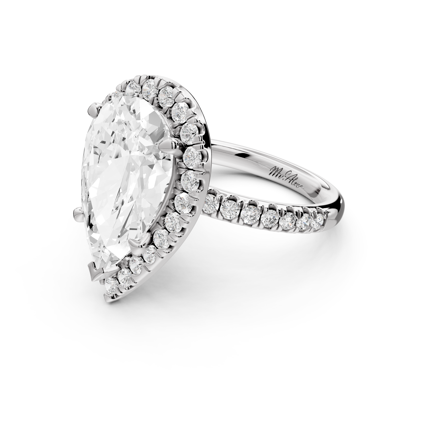 Marina - 5ct 14k white gold pear halo Pavé half band Engagement ring