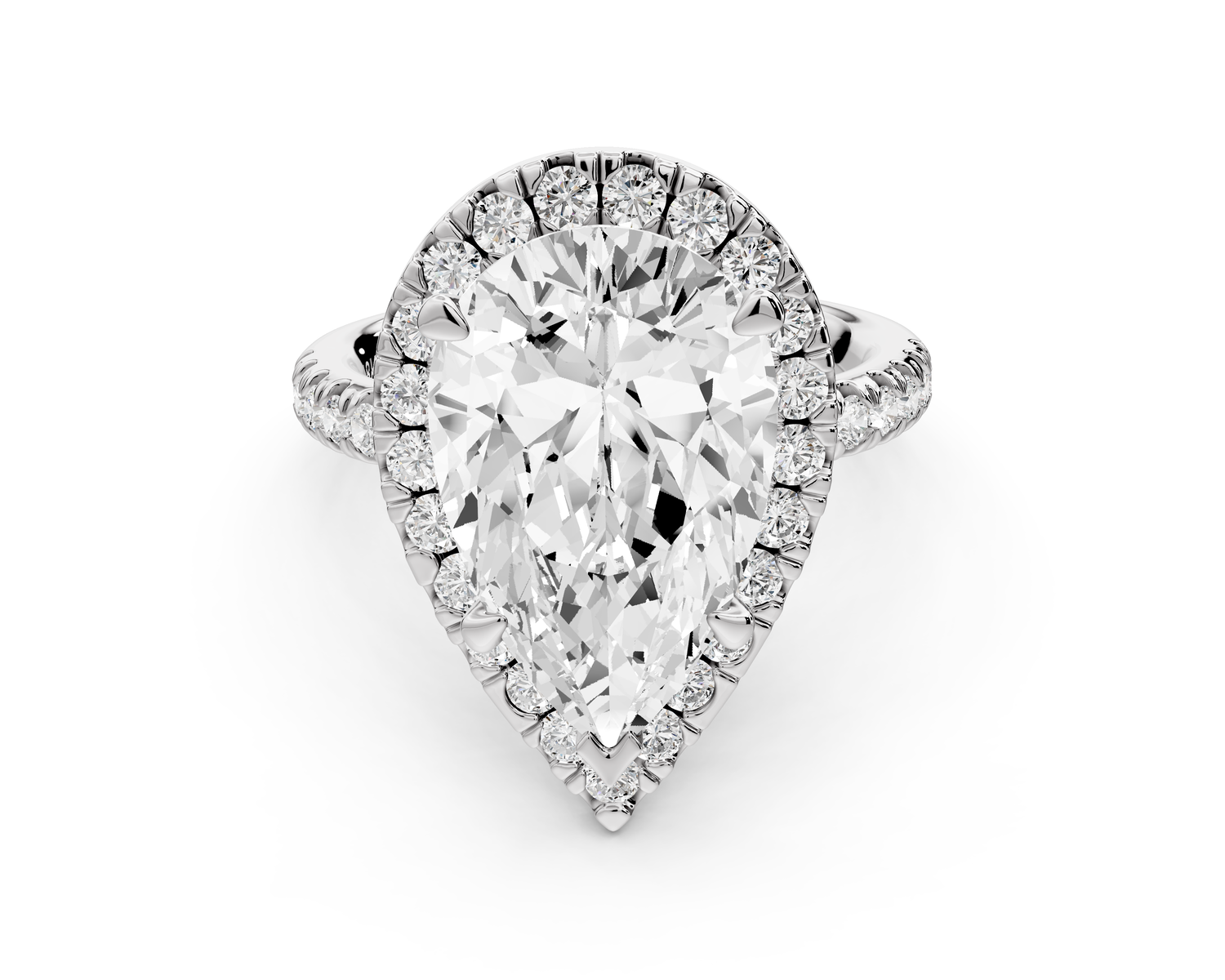 Marina - 5ct 14k white gold pear halo Pavé half band Engagement ring