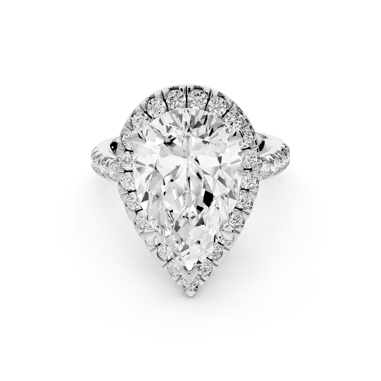 Marina - 5ct 14k white gold pear halo Pavé half band Engagement ring