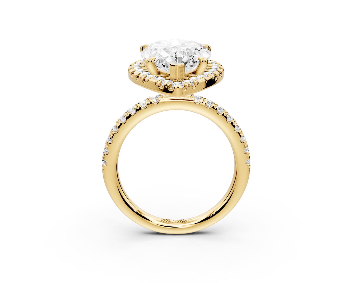 Marina - 5ct 14k yellow gold pear halo Pavé half band Engagement ring