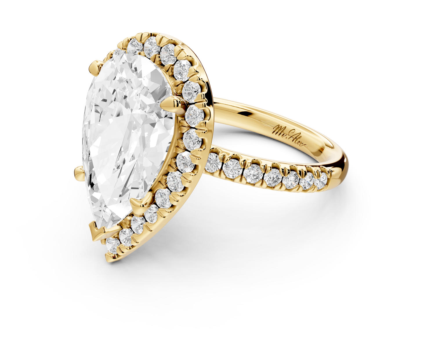 Marina - 5ct 14k yellow gold pear halo Pavé half band Engagement ring