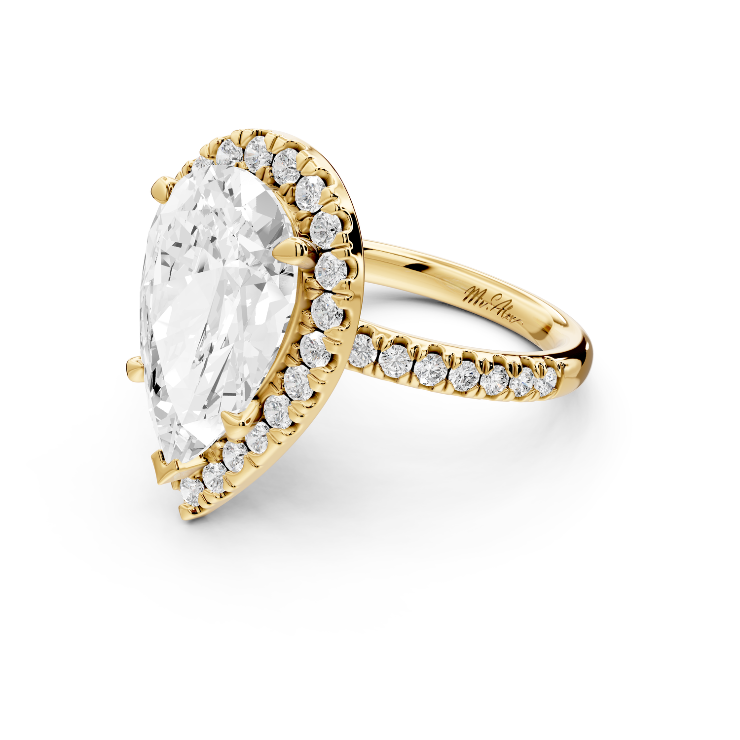 Marina - 5ct 14k yellow gold pear halo Pavé half band Engagement ring