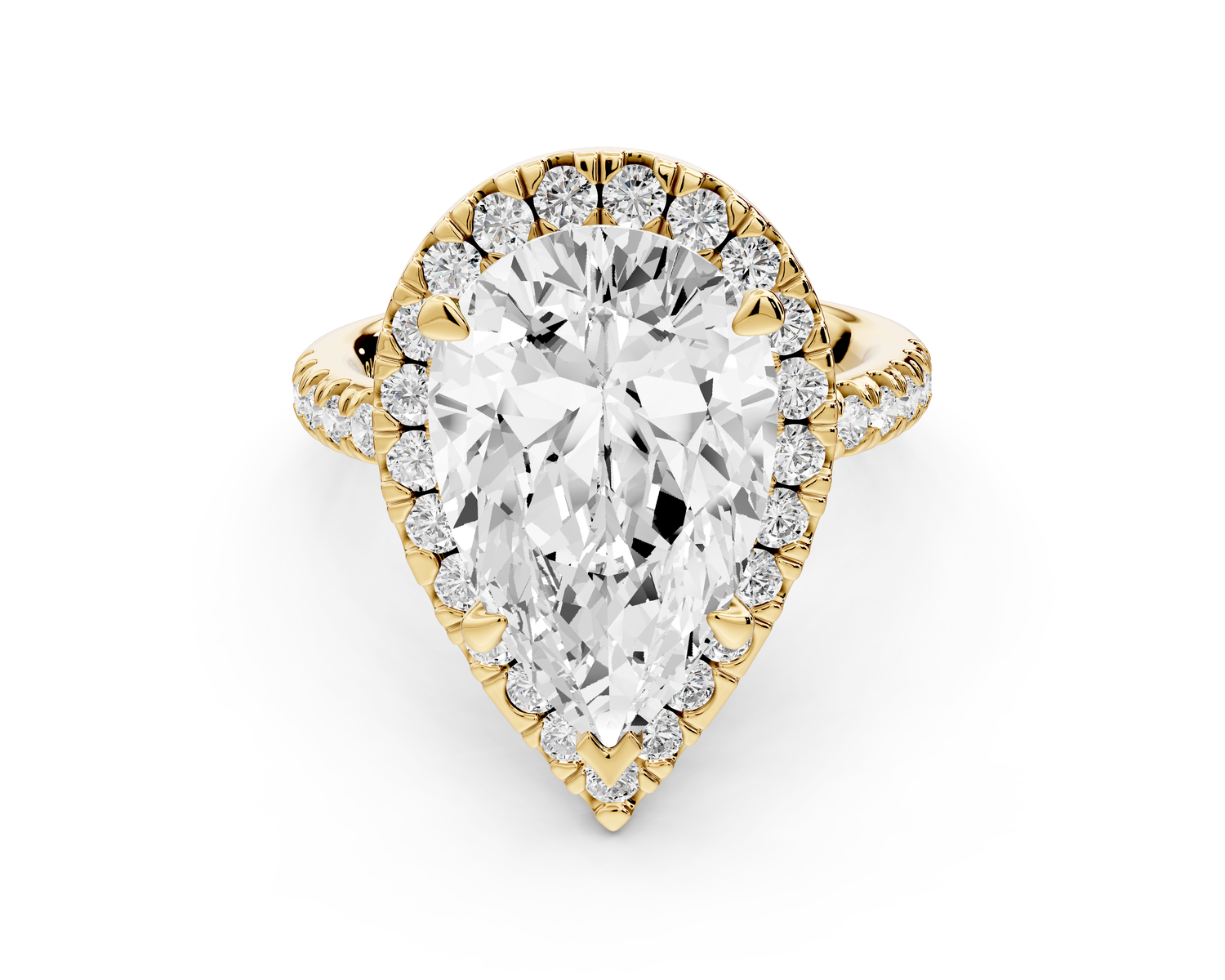 Marina - 5ct 14k yellow gold pear halo Pavé half band Engagement ring