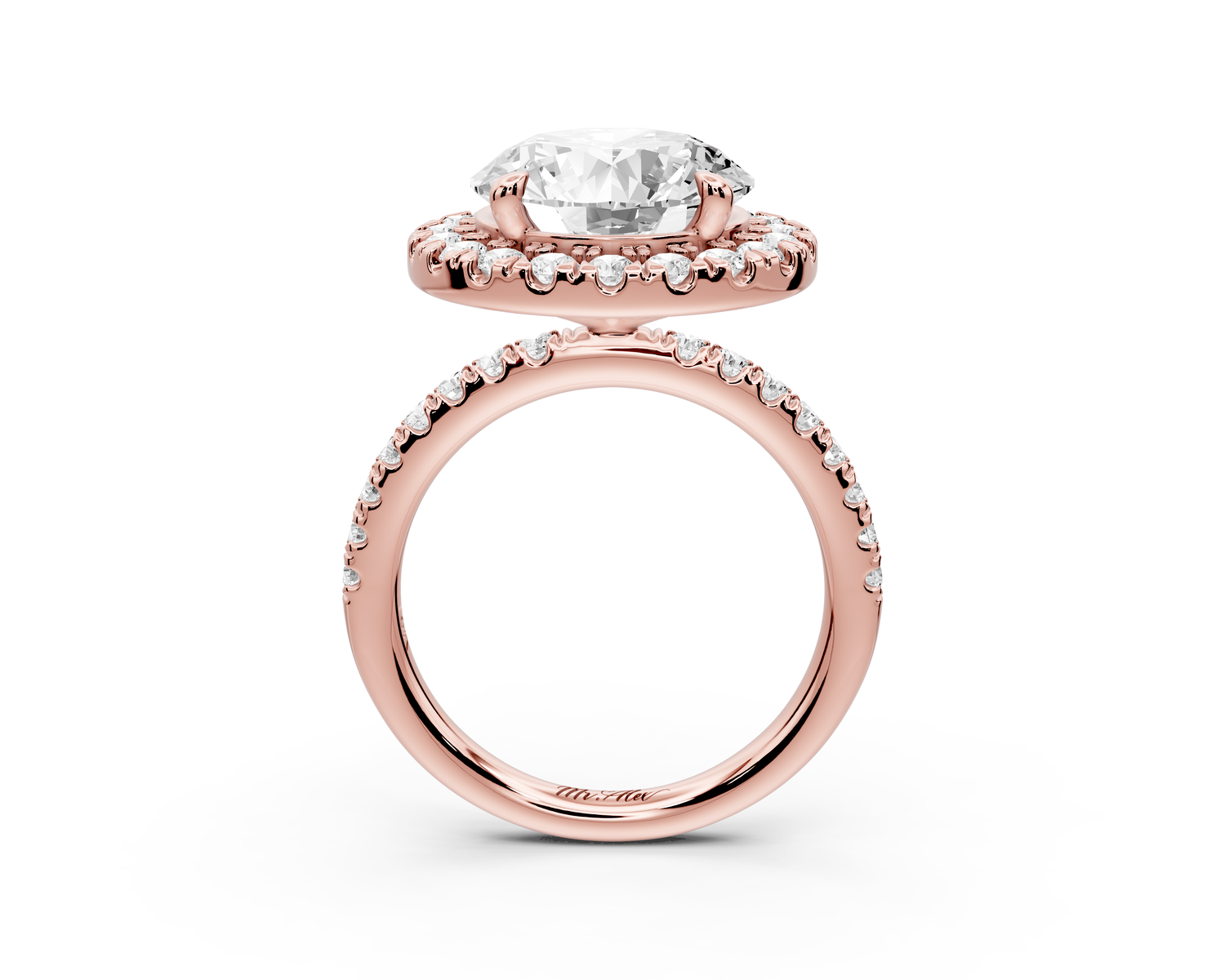 Marina - 5ct 14k rose gold round halo Pavé half band engagment ring
