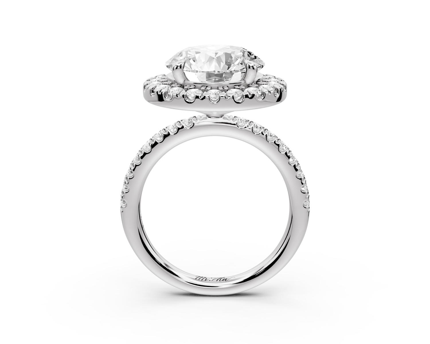 Marina - 5ct 14k white gold round halo Pavé half band engagment ring