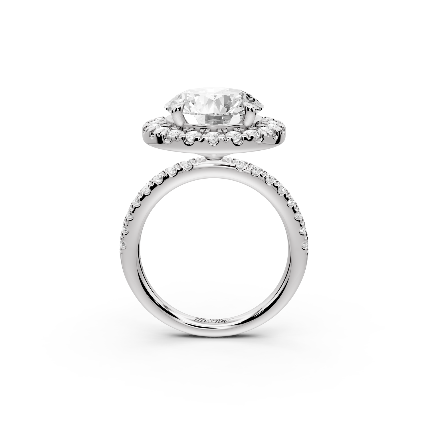 Marina - 5ct 14k white gold round halo Pavé half band engagment ring