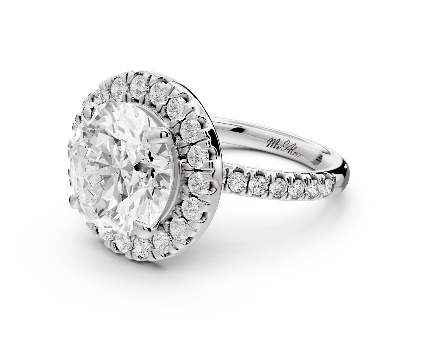 Marina - 5ct 14k white gold round halo Pavé half band engagment ring