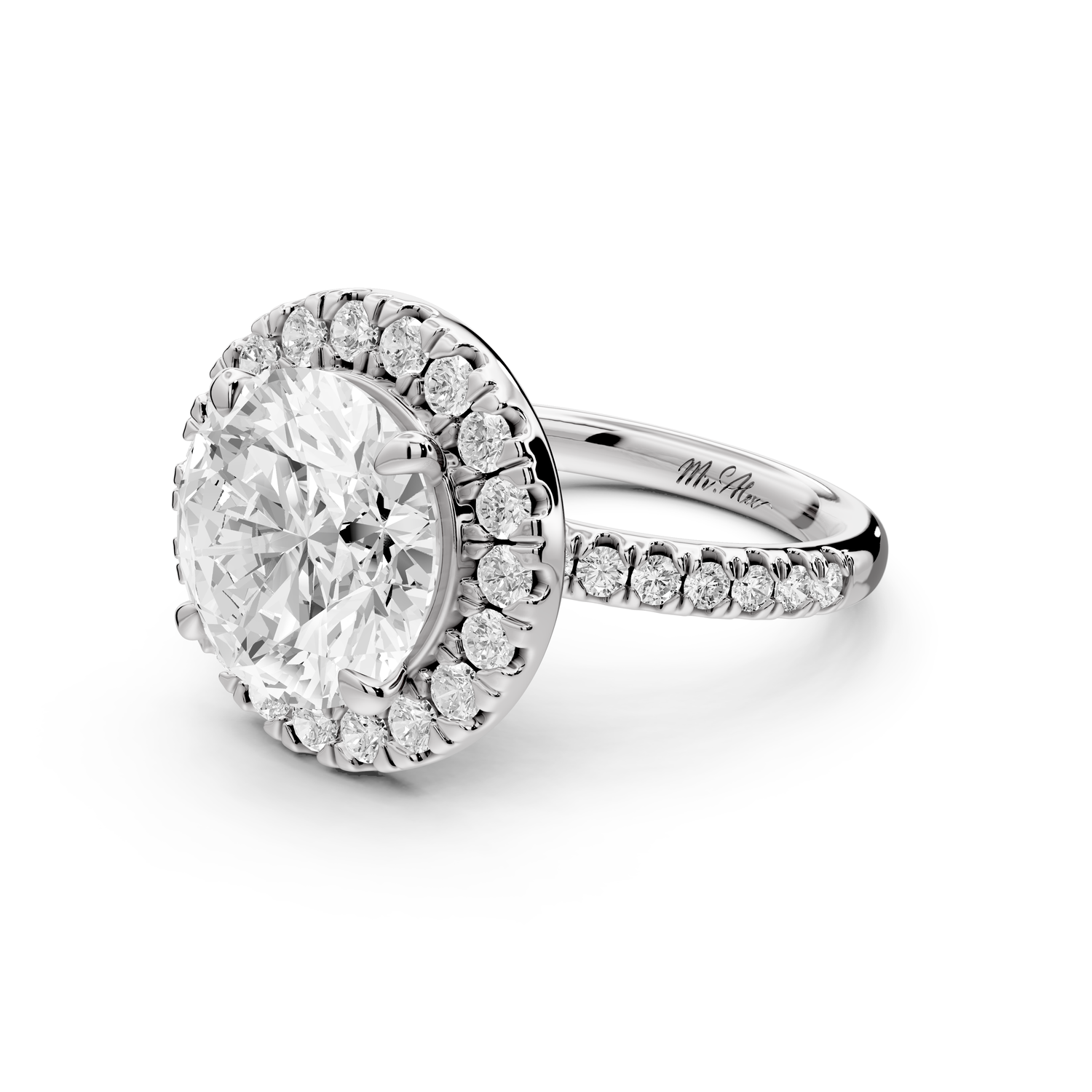 Marina - 5ct 14k white gold round halo Pavé half band engagment ring