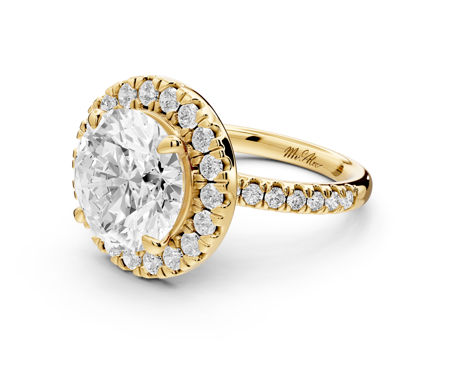 Marina - 5ct 14k yellow gold round halo Pavé half band engagment ring