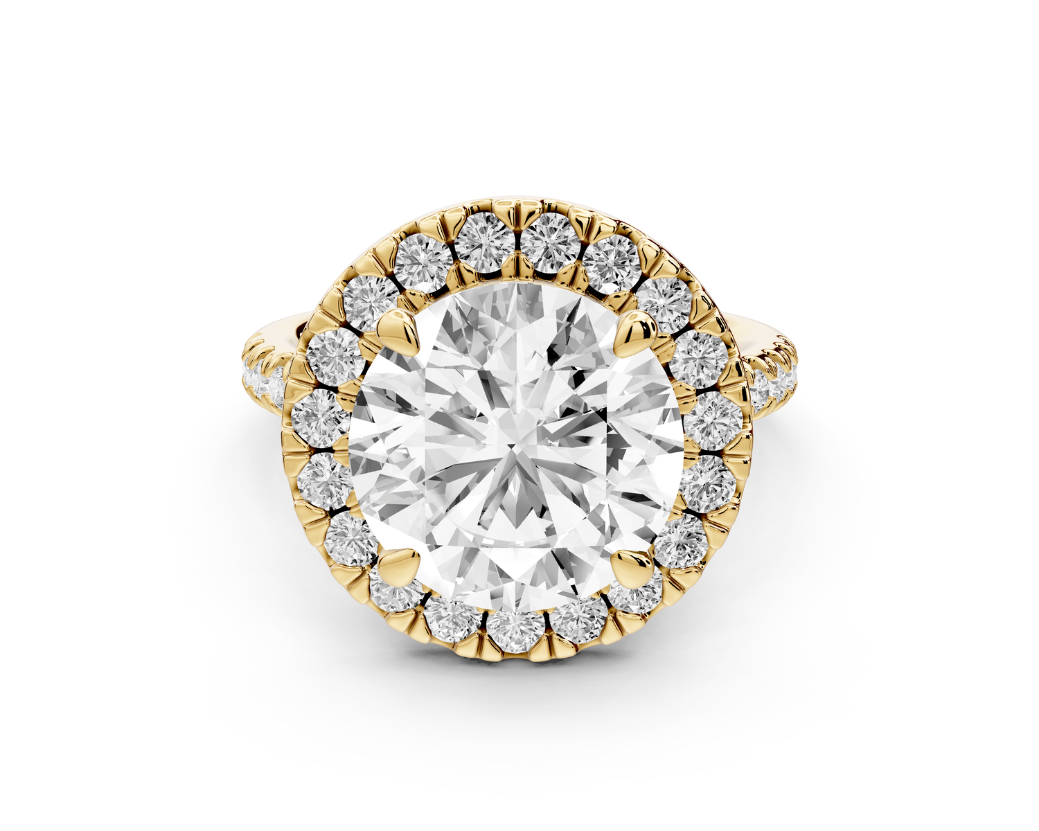 Marina - 5ct 14k yellow gold round halo Pavé half band engagment ring