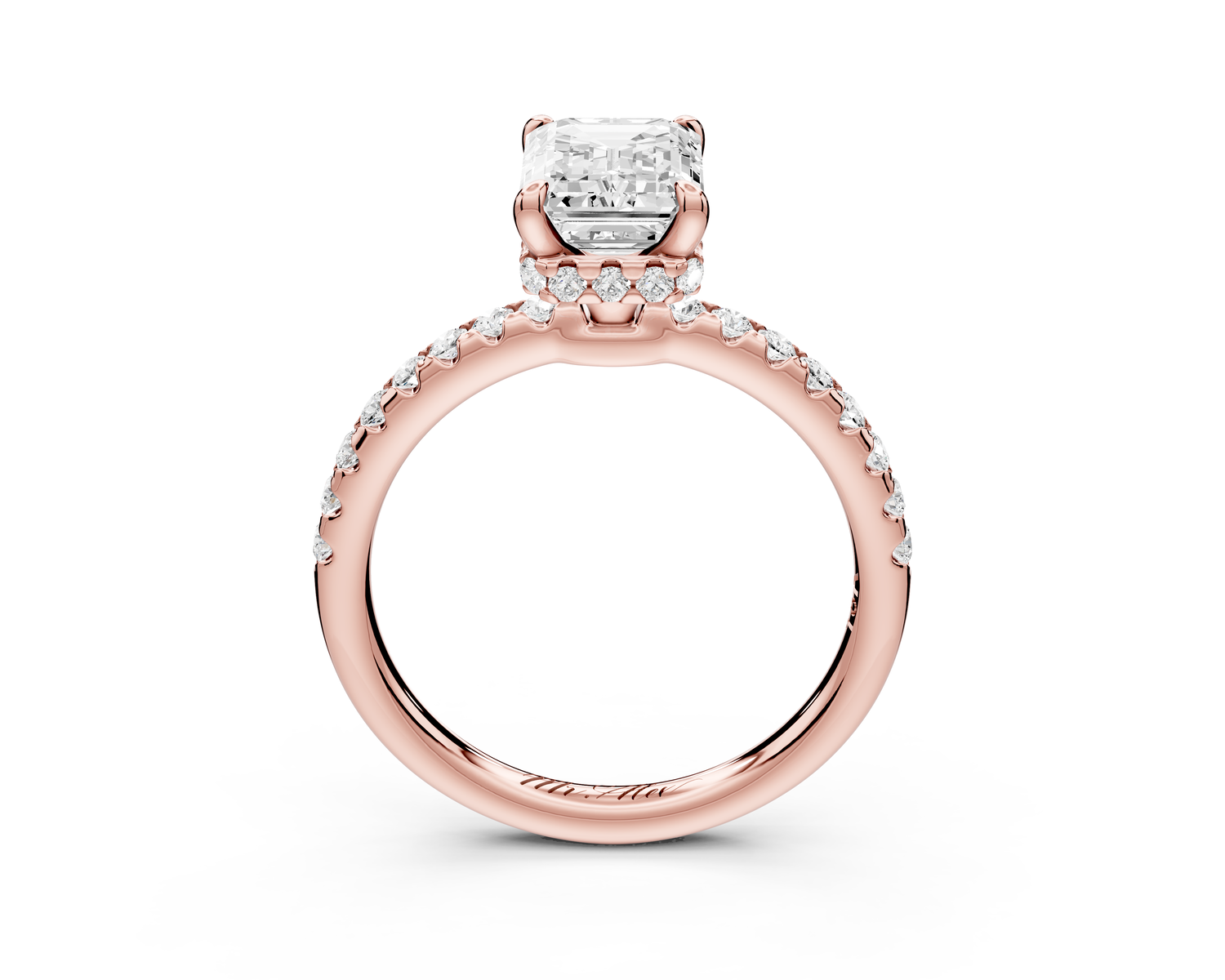 Arina - 2ct 14k rose gold emerald Diamond with a wrap around halo and pavé Engagement ring