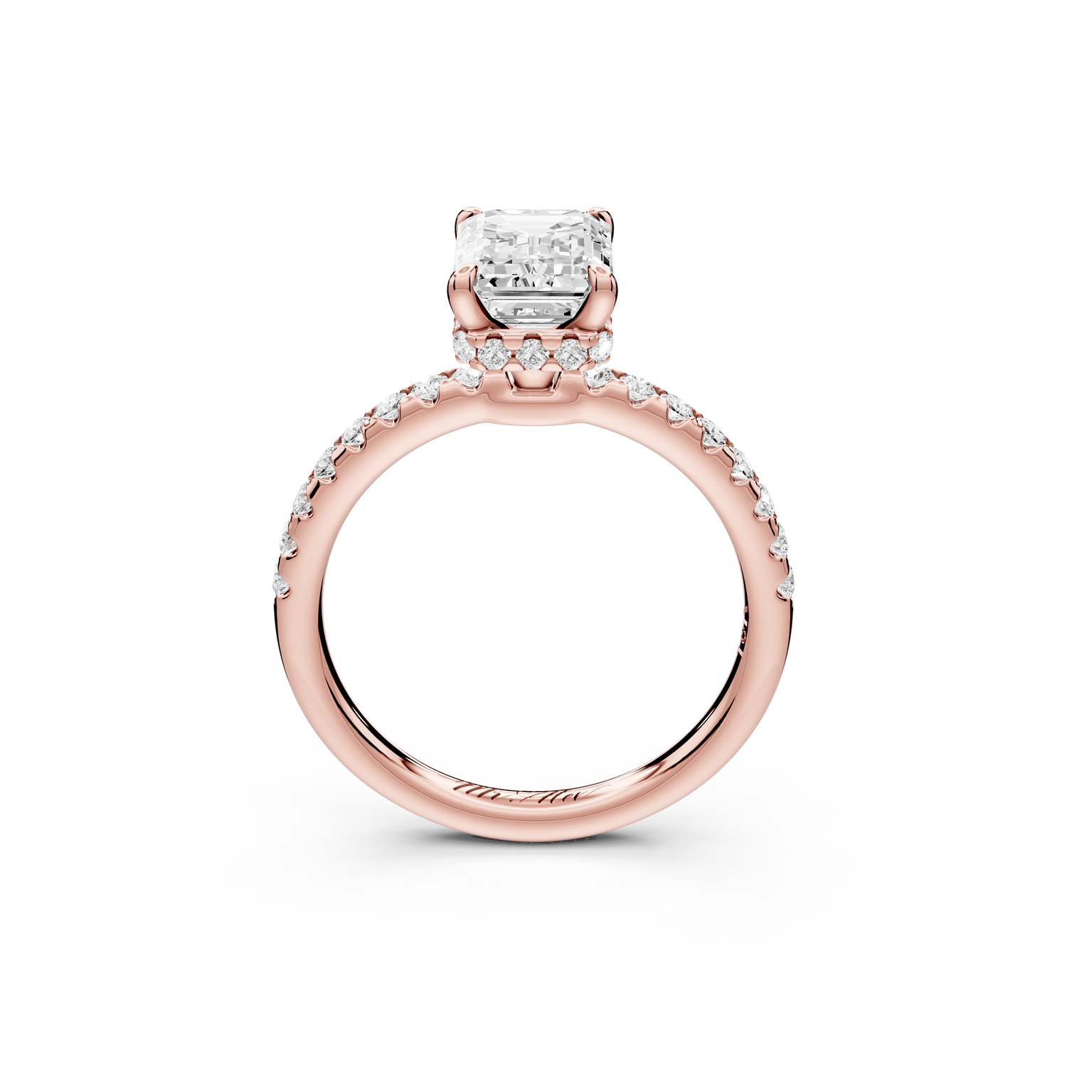 Arina - 2ct 14k rose gold emerald Diamond with a wrap around halo and pavé Engagement ring