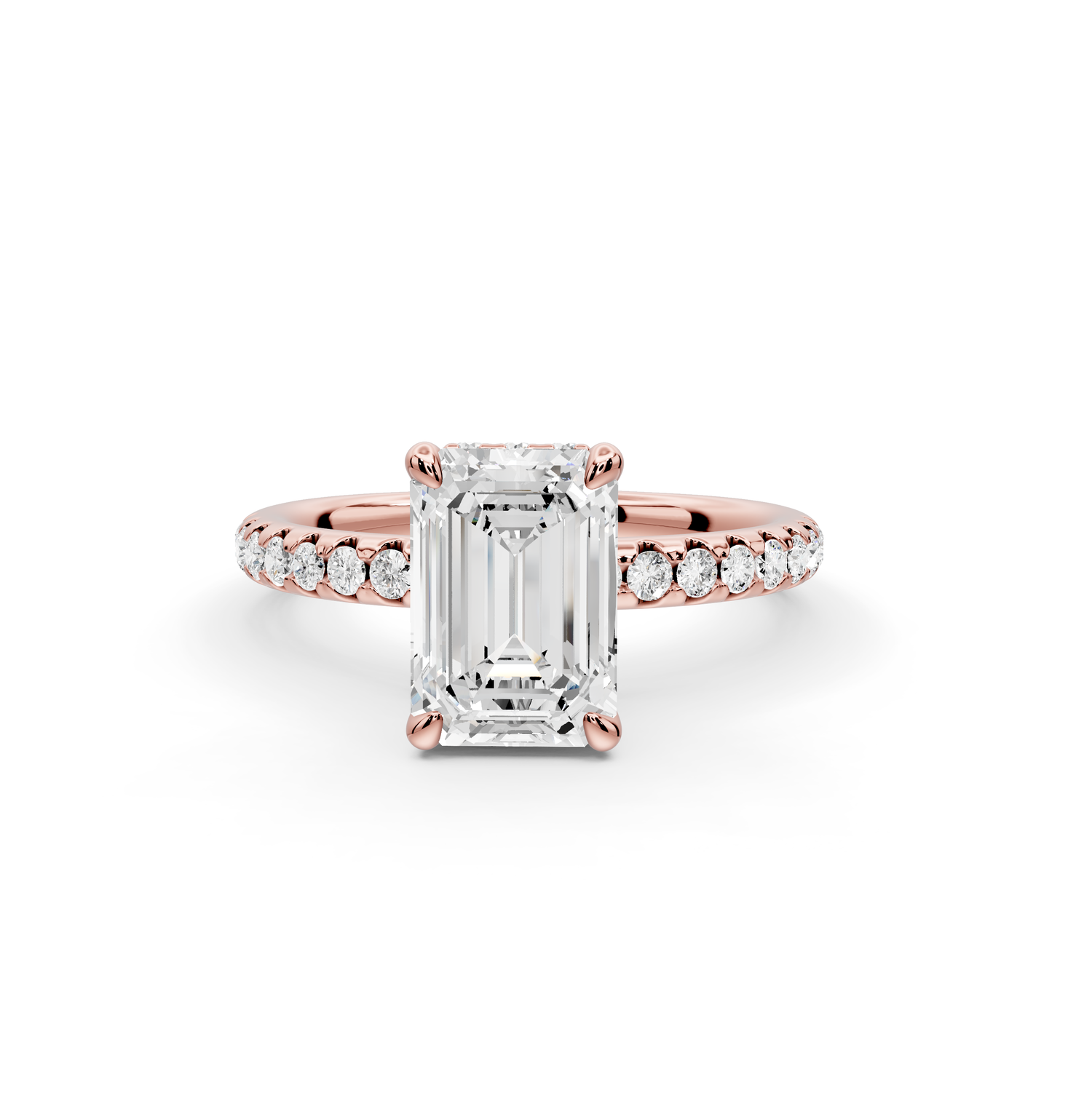 Arina - 2ct 14k rose gold emerald Diamond with a wrap around halo and pavé Engagement ring