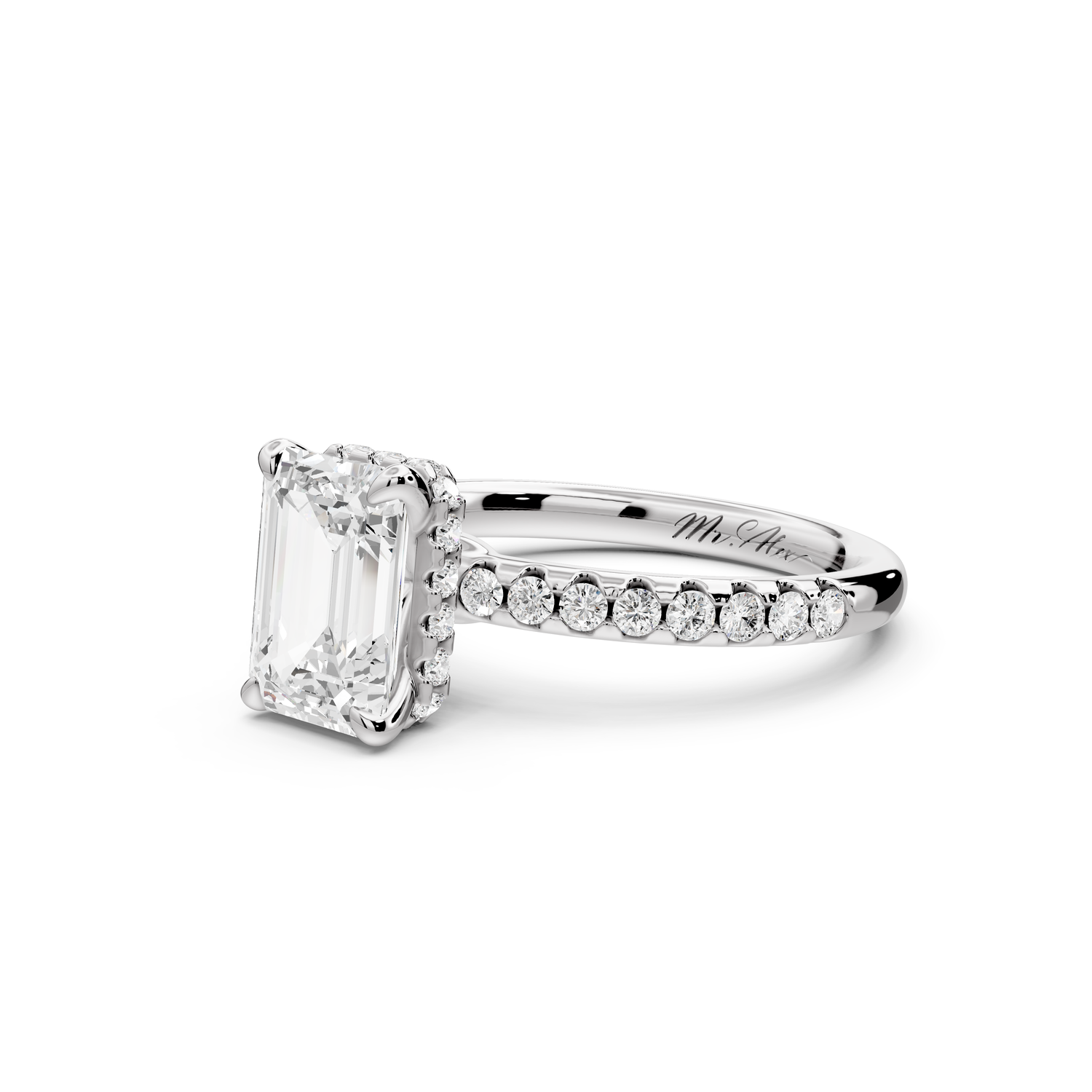 Arina - 2ct 14k white gold emerald Diamond with a wrap around halo and pavé Engagement ring