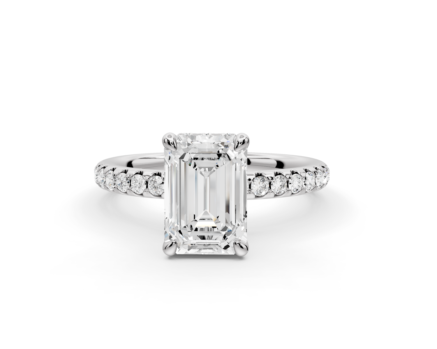 Arina - 2ct 14k white gold emerald Diamond with a wrap around halo and pavé Engagement ring